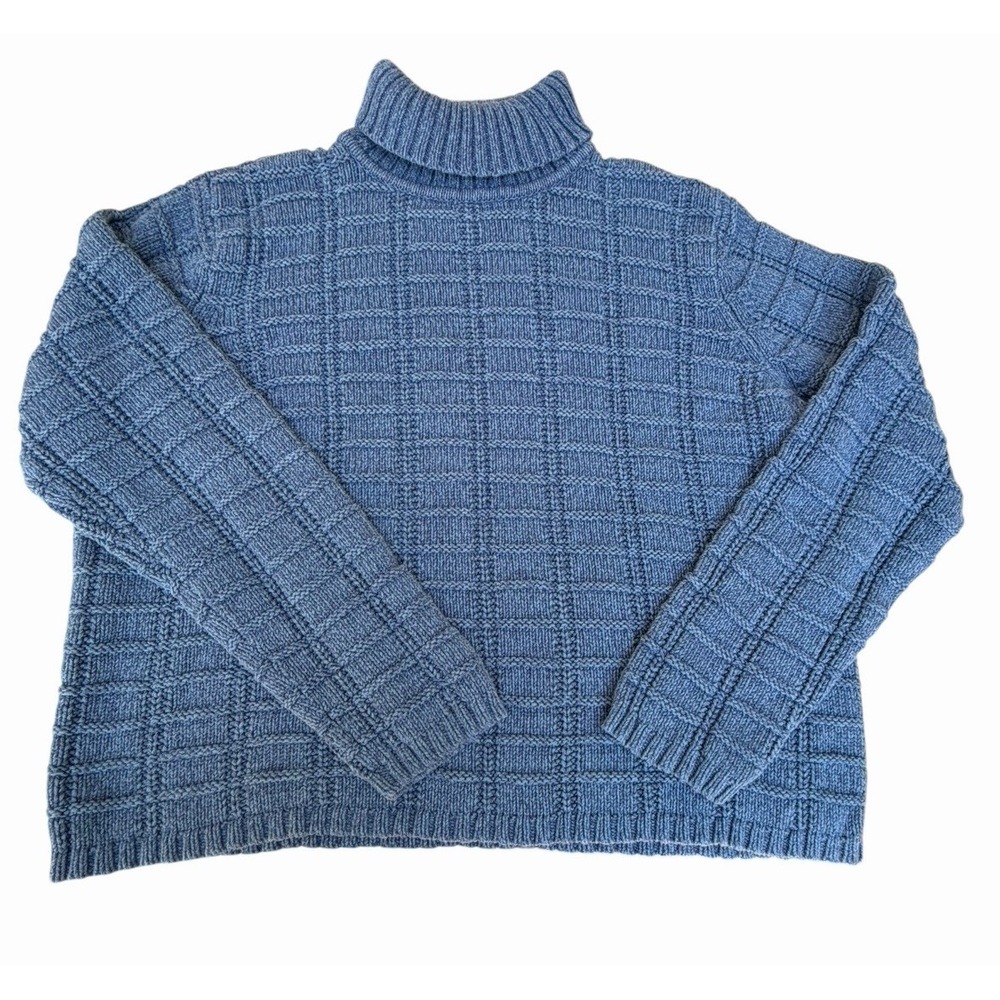 Liz Claiborne Womens XL Blue Cropped Turtleneck Sweater Boxy Textured Knit